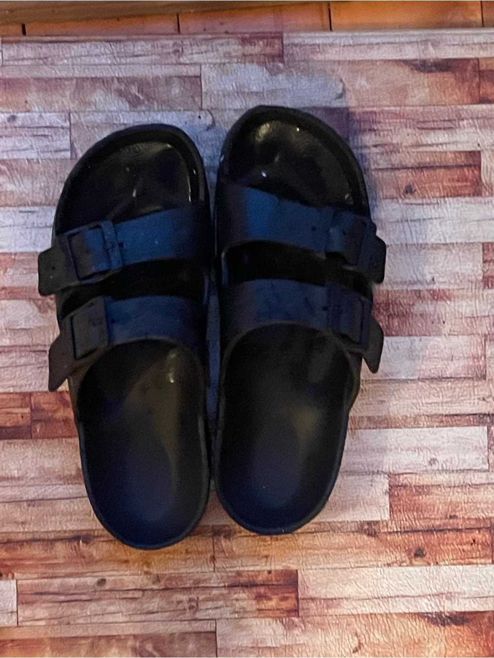 Black Double Strap Slide Sandals